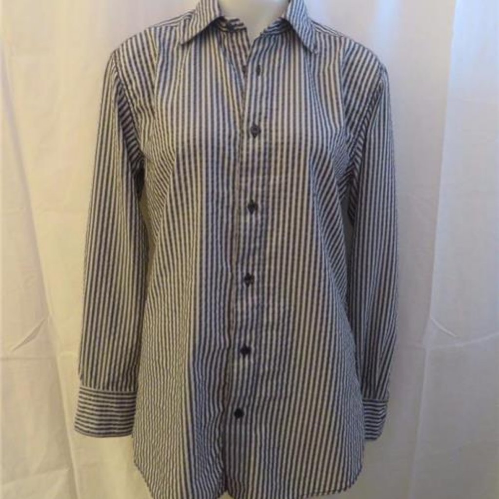 Zegna White,Gray Striped Button Down Shirt Size S